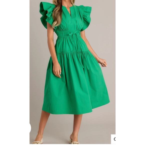 Strut&bolt PURE ENCHANTMENT GREEN 100% COTTON MIDI DRESS - Picture 2 of 14